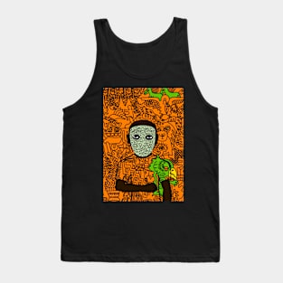 Sun: Male NFT with a Doodle Mask, Dark Eyes, and Mysterious Aesthetic in a Doodle Background Tank Top